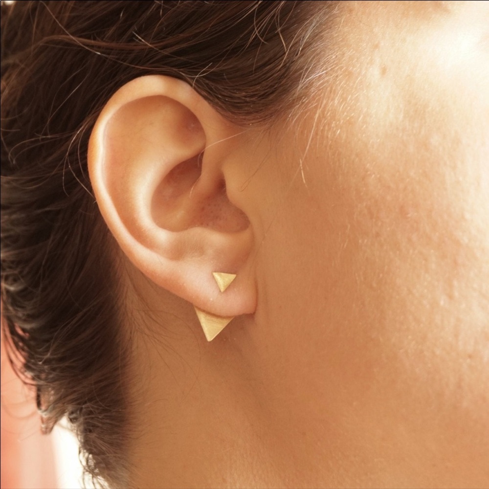 14k gold filled triangle jacket stud earrings.